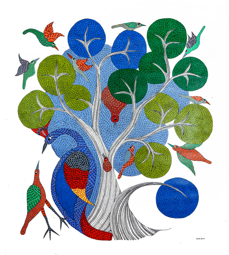 Elegant Tree Painting | Gond Art | Bastar Art | Home Décor | Printed Tribal Painting | Wall décor BG071