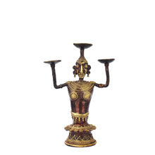 Load image into Gallery viewer, Bastar Art | Women Tripple Candle Stand | Tribal Handicraft | Home decor | BT015