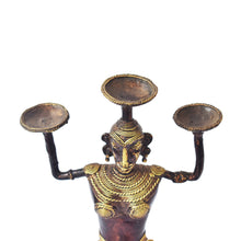 Load image into Gallery viewer, Bastar Art | Women Tripple Candle Stand | Tribal Handicraft | Home decor | BT015