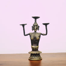 Load image into Gallery viewer, Bastar Art | Women Tripple Candle Stand | Tribal Handicraft | Home decor | BT015