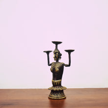 Load image into Gallery viewer, Bastar Art | Women Tripple Candle Stand | Tribal Handicraft | Home decor | BT015