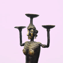 Load image into Gallery viewer, Bastar Art | Women Tripple Candle Stand | Tribal Handicraft | Home decor | BT015
