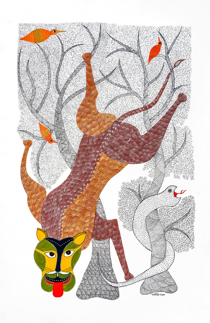 Divine wildlife Painting | Gond Art | Bastar Art | Home Décor | Printed Tribal Painting | Wall décor BG012