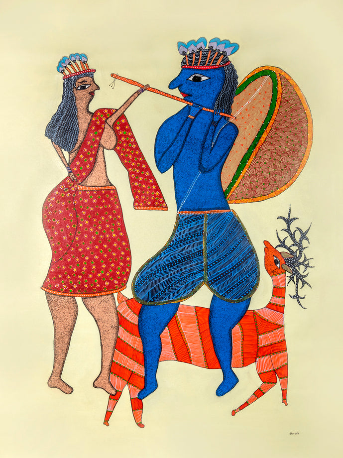 Tribal man&Women Painting | Gond Art | Bastar Art | Home Décor | Printed Tribal Painting | Wall décor BG023