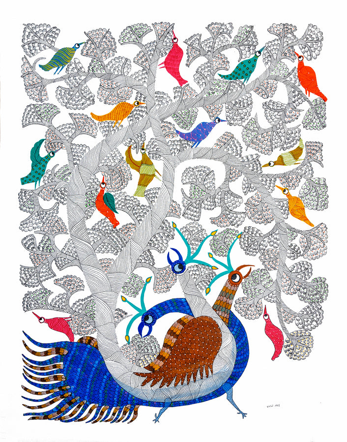 Kite Bird Painting | Gond Art | Bastar Art | Home Décor | Printed Tribal Painting | Wall décor BG030