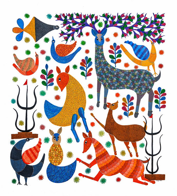 Beautiful Animal Painting | Gond Art | Bastar Art | Home Décor | Printed Tribal Painting | Wall décor BG050