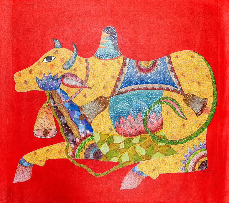 Adorable Cow Painting | Gond Art | Bastar Art | Home Décor | Printed Tribal Painting | Wall décor BG056