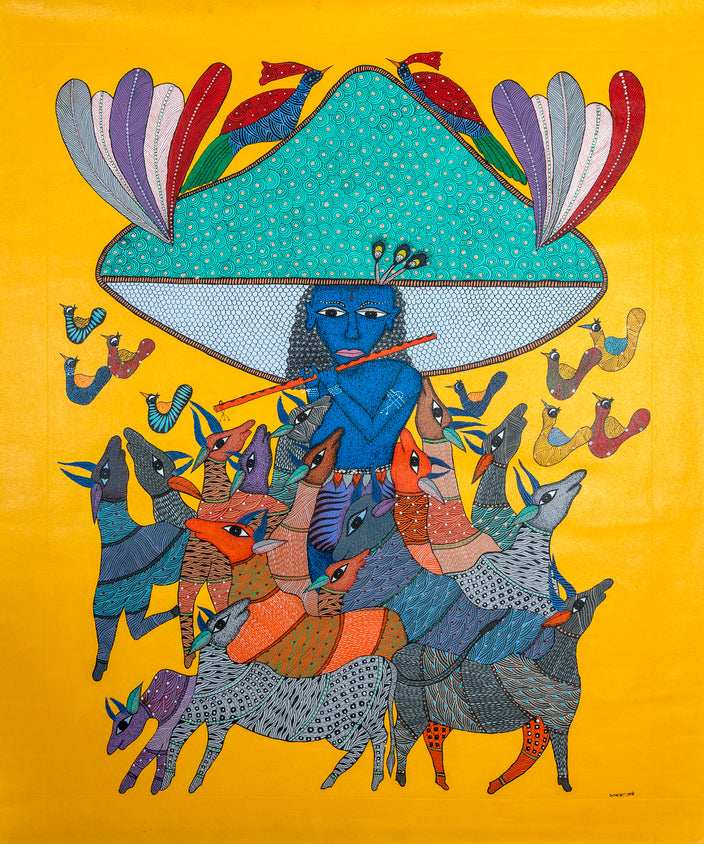 Exquisite Kanhaiya Painting | Gond Art | Bastar Art | Home Décor | Printed Tribal Painting | Wall décor BG062