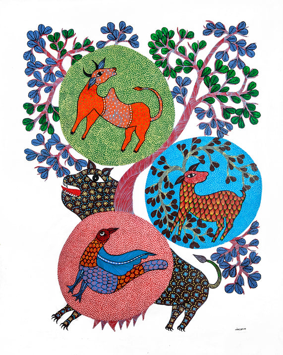 Exquisite Animal Painting | Gond Art | Bastar Art | Home Décor | Printed Tribal Painting | Wall décor BG063