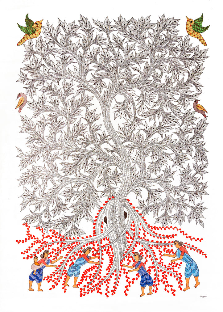 Adorable Tree Painting | Gond Art | Bastar Art | Home Décor | Printed Tribal Painting | Wall décor BG070