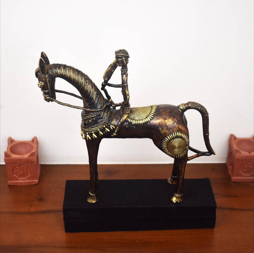 Bastar Art | Dhokra Horse with Rider | Tribal Handicraft | BA016