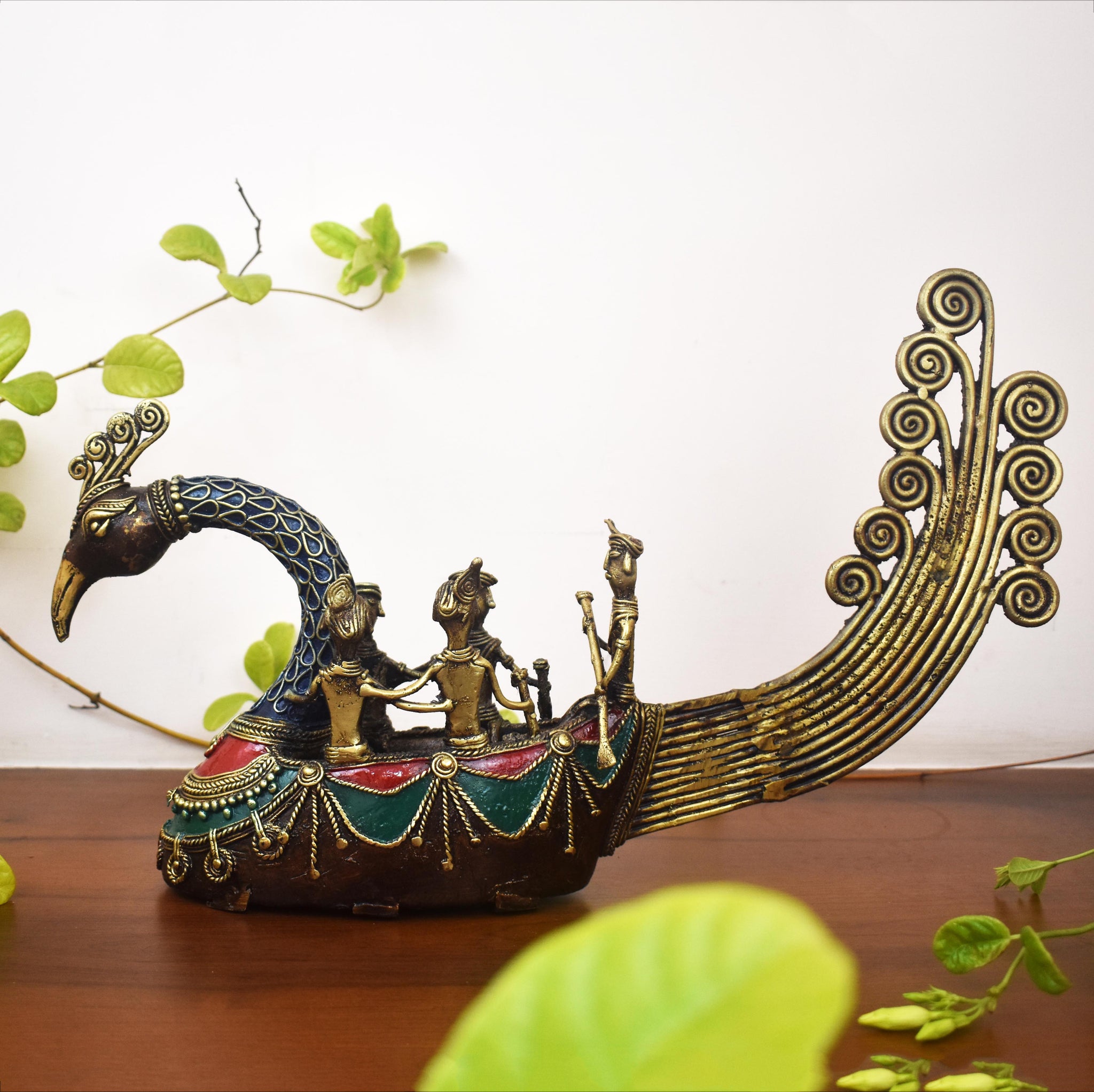 Bastar Art Dhokra Peacock Boat Tribal Handicraft BA017
