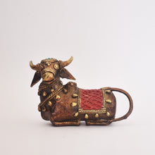 Load image into Gallery viewer, Bastar Art | Bell Metal Sitting Nandi Colored | Tribal Handicraft | BA028
